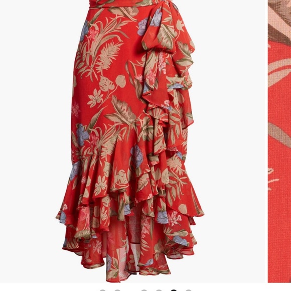 WAYF Clara Wrap Dress Botanical Red Print Floral High Low Ruffle Hem Size Medium - Picture 10 of 16